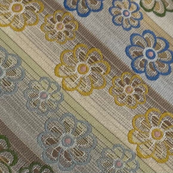 Emilio Ponti Roma Milano Mens Silk Striped Floral Tie, Gold Blue Green Tan, 61" - Picture 7 of 9